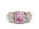 Yellow gold Three-Stone Fancy Pink Radiant Cut Diamond Engagement Ring with Prong Setting_3