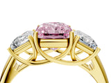 Yellow gold Three-Stone Fancy Pink Radiant Cut Diamond Engagement Ring with Prong Setting_7