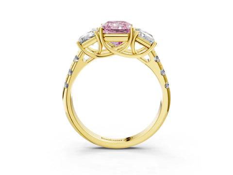 Yellow gold Three-Stone Fancy Pink Radiant Cut Diamond Pavé Band with Prong Setting_3