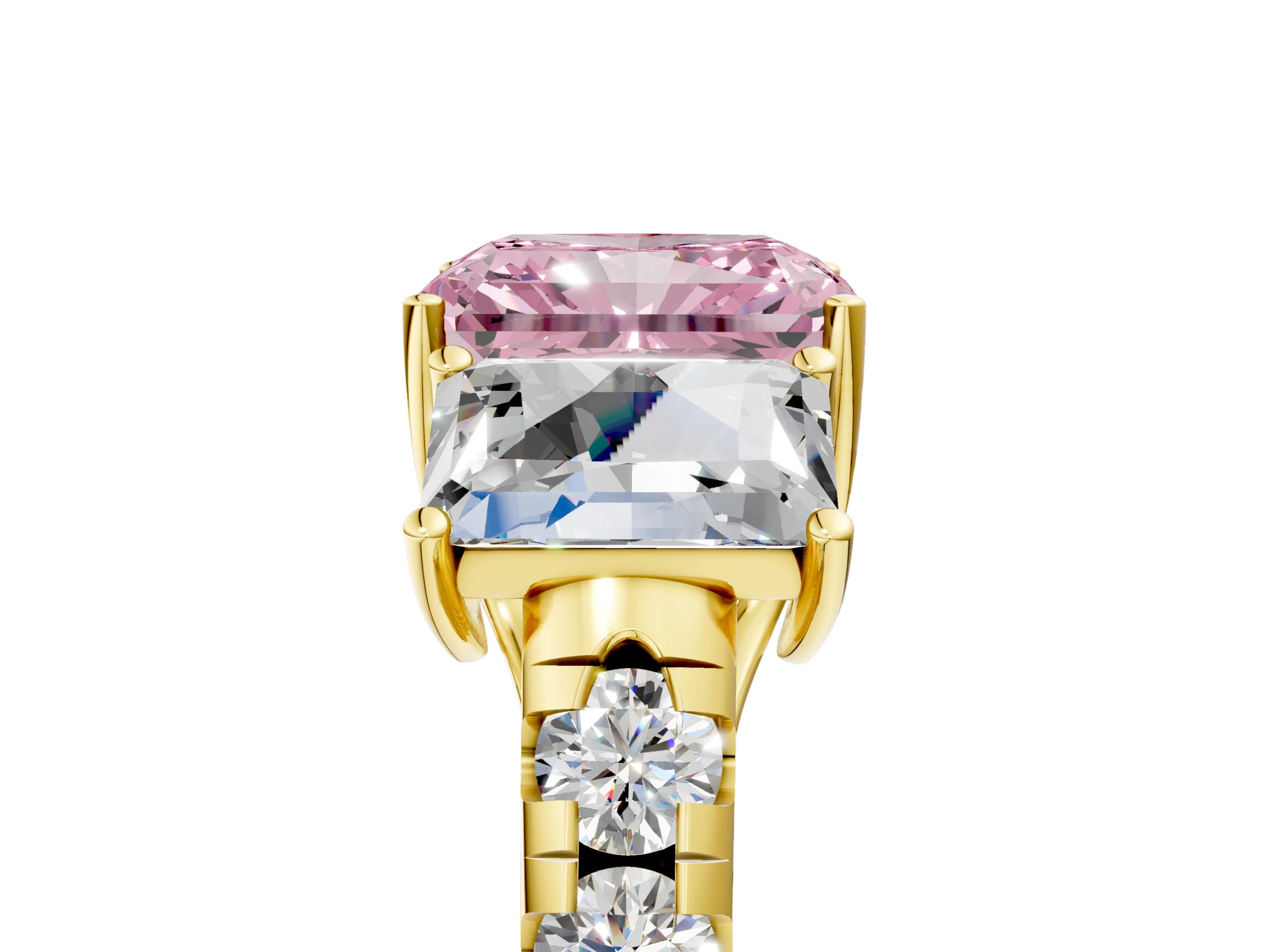 Yellow gold Three-Stone Fancy Pink Radiant Cut Diamond Pavé Band with Prong Setting_5