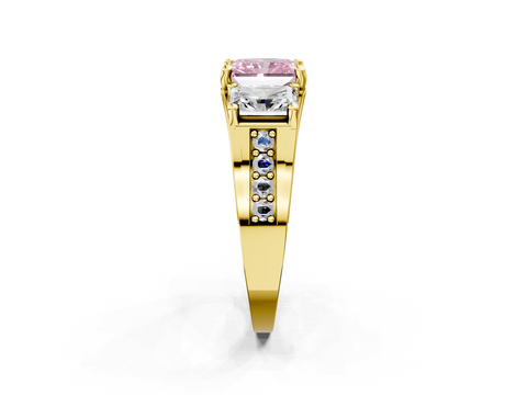 Yellow gold Three-Stone Fancy Pink Radiant  Cut Diamond Ring with Channel-Set Band and Four-Prong Setting_34