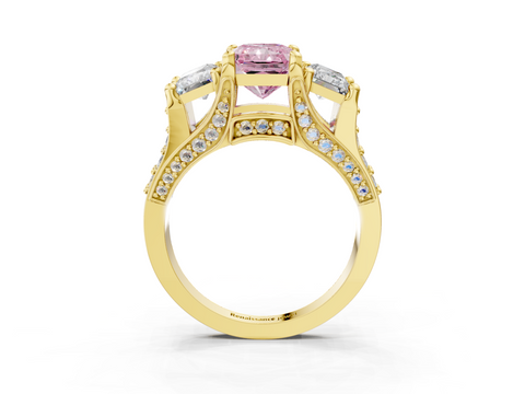 Yellow gold Three-Stone Fancy Pink Radiant  Cut Diamond Ring with Channel-Set Band and Four-Prong Setting_35