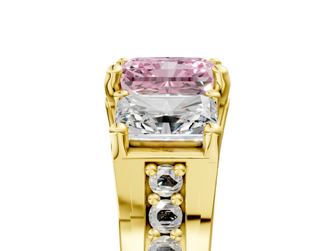 Yellow gold Three-Stone Fancy Pink Radiant  Cut Diamond Ring with Channel-Set Band and Four-Prong Setting_37