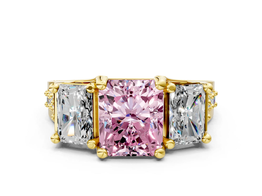 Yellow gold Three-Stone Fancy Pink Radiant  Cut Diamond Ring with Channel-Set Band and Four-Prong Setting_48