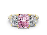 Yellow gold Three-Stone Fancy Pink Radiant Cut Diamond Ring with Pavé Band and Prong Setting_57