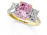 Yellow gold Three-Stone Fancy Pink Radiant Cut Diamond Ring with Pavé Band and Prong Setting_58