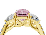 Yellow gold Three-Stone Fancy Pink Radiant Cut Diamond Ring with Pavé Band and Prong Setting_61
