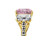 Yellow gold Three-Stone Fancy Pink Radiant Cut Diamond Ring with Pavé Band and Prong Setting_62