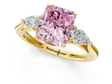 Yellow gold Three-Stone Fancy Pink Radiant Cut Diamond Ring with Pear  Side Stones in Four-Prong Setting_13