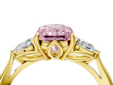 Yellow gold Three-Stone Fancy Pink Radiant Cut Diamond Ring with Pear  Side Stones in Four-Prong Setting_16