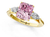 Yellow gold Three-Stone Fancy Pink Radiant Cut Diamond Ring with Pear  Side Stones in Four-Prong Setting_49