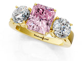 Yellow gold Three-Stone Fancy Pink Radiant Cut Diamond Ring with Round Side Stones, Classic Band, and Four-Prong Setting_1