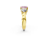 Yellow gold Three-Stone Fancy Pink Radiant Cut Diamond Ring with Round Side Stones, Classic Band, and Four-Prong Setting_2