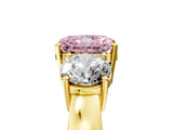 Yellow gold Three-Stone Fancy Pink Radiant Cut Diamond Ring with Round Side Stones, Classic Band, and Four-Prong Setting_5