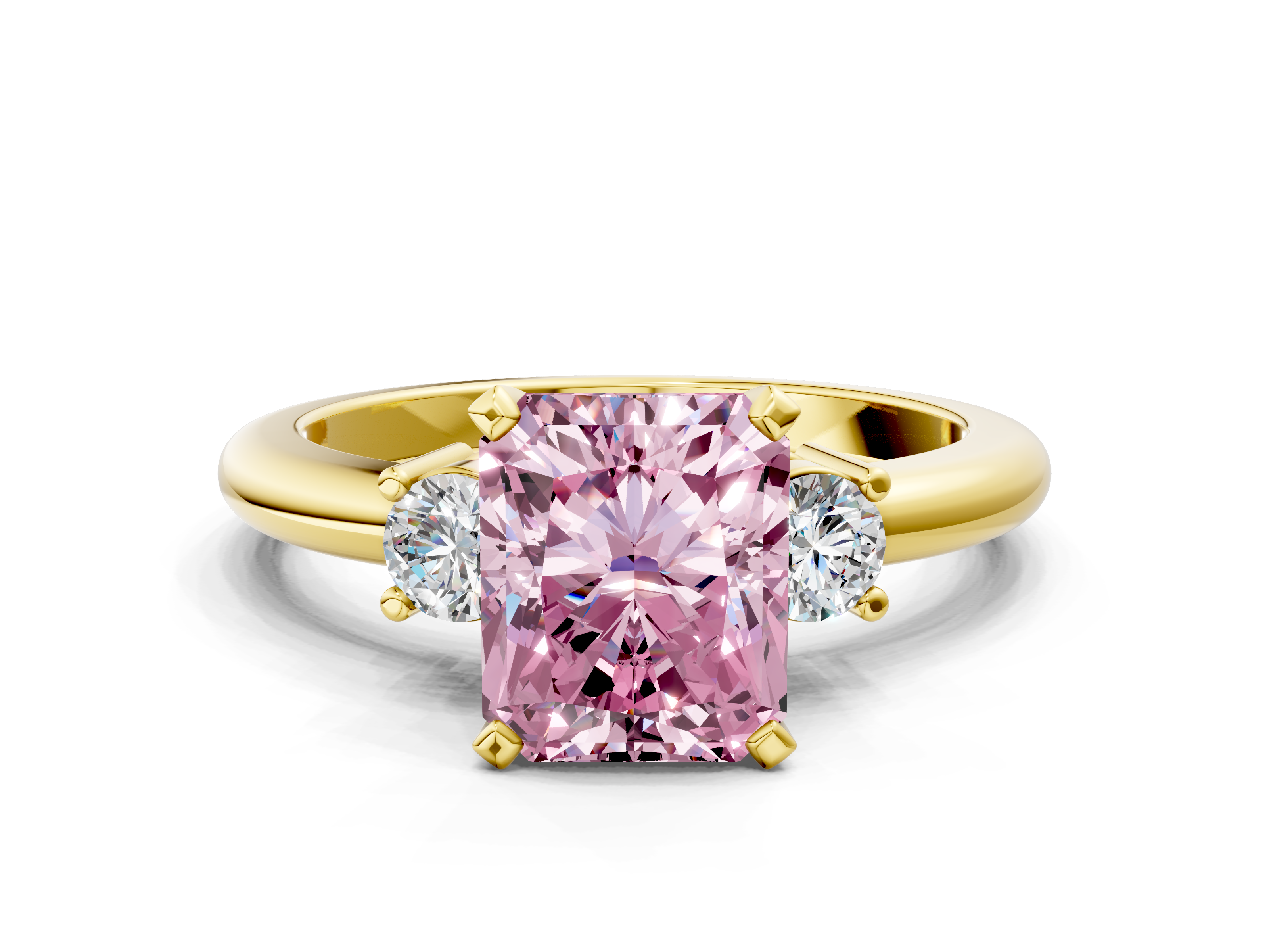 Yellow gold Three-Stone Fancy Pink Radiant  Cut Diamond Solitaire with Prong Setting and Classic Band_28