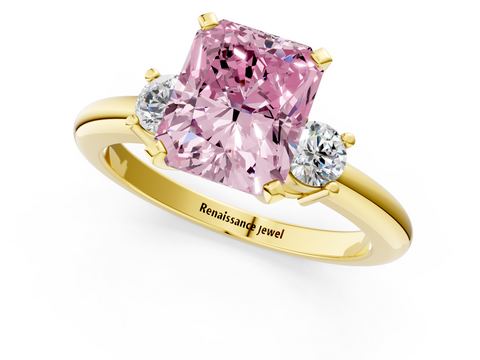 Yellow gold Three-Stone Fancy Pink Radiant  Cut Diamond Solitaire with Prong Setting and Classic Band_29
