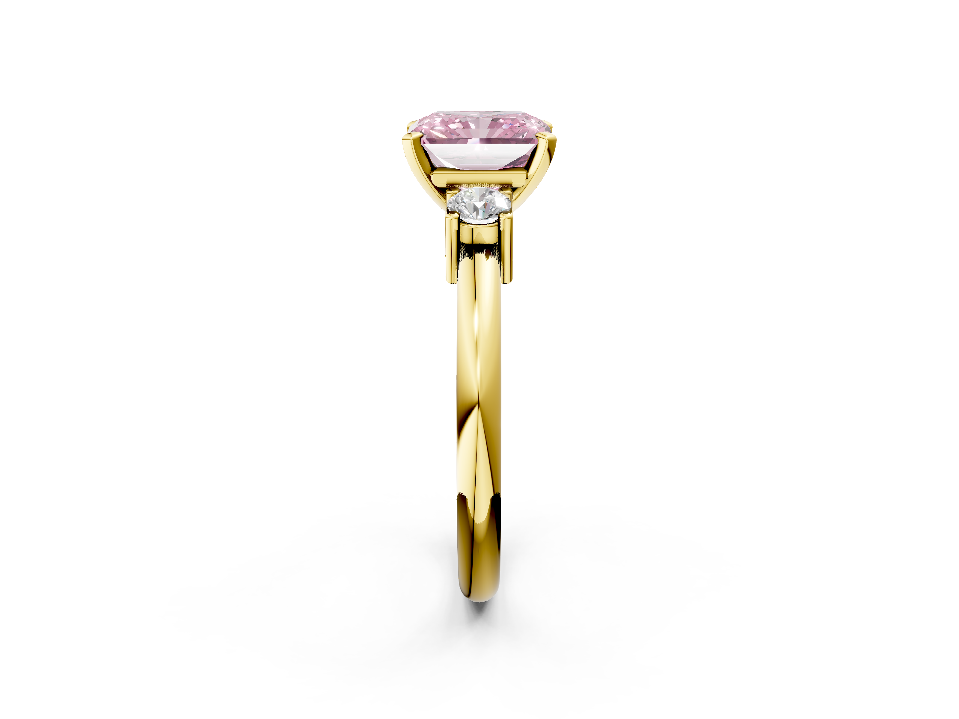 Yellow gold Three-Stone Fancy Pink Radiant  Cut Diamond Solitaire with Prong Setting and Classic Band_30