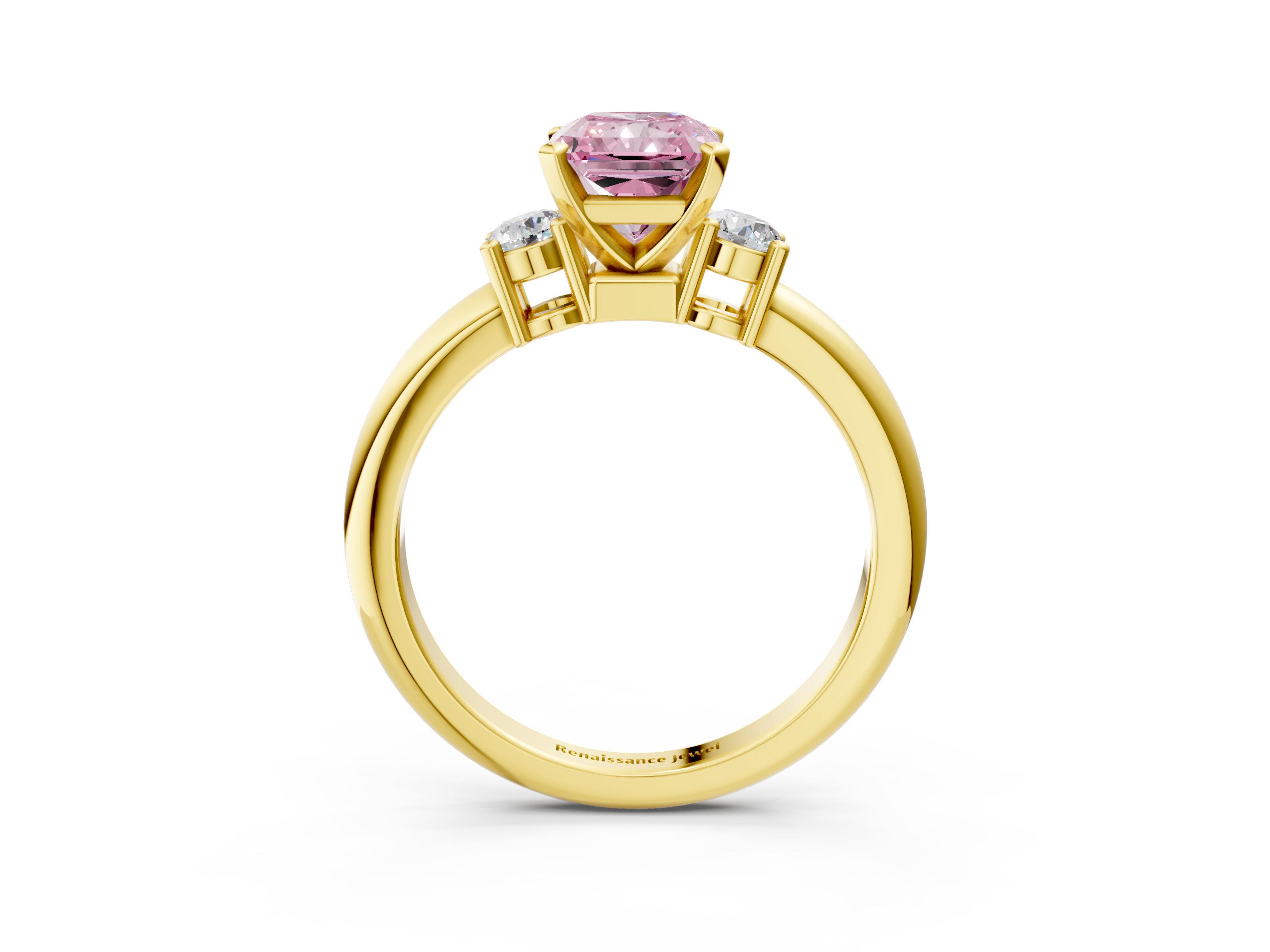 Yellow gold Three-Stone Fancy Pink Radiant  Cut Diamond Solitaire with Prong Setting and Classic Band_31