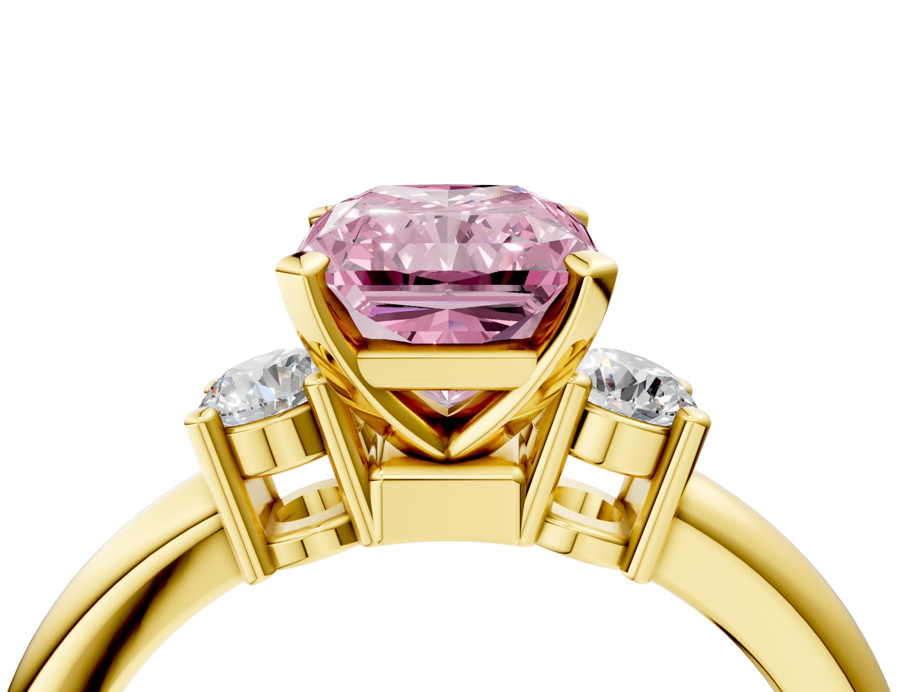 Yellow gold Three-Stone Fancy Pink Radiant  Cut Diamond Solitaire with Prong Setting and Classic Band_32