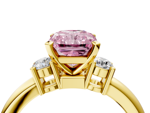 Yellow gold Three-Stone Fancy Pink Radiant  Cut Diamond Solitaire with Prong Setting and Classic Band_32