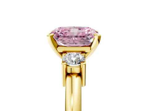 Yellow gold Three-Stone Fancy Pink Radiant  Cut Diamond Solitaire with Prong Setting and Classic Band_33