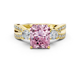 Yellow gold Three-Stone Fancy Pink Radiant  Cut Diamond Twist Band with Prong Setting_50