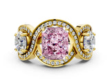 Yellow gold Three-Stone Fancy Pink Radiant Cut Diamond Wave Pave Band with Prong Setting_18