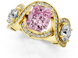Yellow gold Three-Stone Fancy Pink Radiant Cut Diamond Wave Pave Band with Prong Setting_19