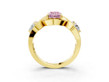 Yellow gold Three-Stone Fancy Pink Radiant Cut Diamond Wave Pave Band with Prong Setting_21