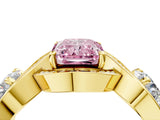 Yellow gold Three-Stone Fancy Pink Radiant Cut Diamond Wave Pave Band with Prong Setting_22