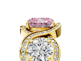 Yellow gold Three-Stone Fancy Pink Radiant Cut Diamond Wave Pave Band with Prong Setting_23