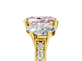 Yellow gold Three-Stone Fancy Pink Radiant  Diamond Milgrain Pave Band with Prong Setting 1