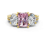 Yellow gold Three-Stone Fancy Pink Radiant  Diamond Milgrain Pave Band with Prong Setting 2