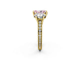 Yellow gold Three-Stone Fancy Pink Radiant  Diamond Milgrain Pave Band with Prong Setting 4