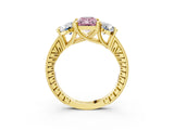 Yellow gold Three-Stone Fancy Pink Radiant  Diamond Milgrain Pave Band with Prong Setting 5