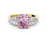 Yellow gold Three-Stone Fancy Pink Radiant  Diamond Ring with Pear Side Stones in Four-Prong Setting_79