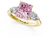 Yellow gold Three-Stone Fancy Pink Radiant  Diamond Ring with Pear Side Stones in Four-Prong Setting_80