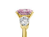 Yellow gold Three-Stone Fancy Pink Radiant  Diamond Ring with Pear Side Stones in Four-Prong Setting_84