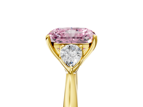 Yellow gold Three-Stone Fancy Pink Radiant  Diamond Solitaire Ring with Pear Side Stones and Four-Prong Setting_53