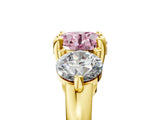 Yellow gold Three-Stone Fancy Pink Round  Brilliant Cut Solitaire Ring with Prong Setting on a Classic Band 1