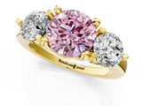 Yellow gold Three-Stone Fancy Pink Round  Brilliant Cut Solitaire Ring with Prong Setting on a Classic Band 3