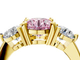 Yellow gold Three-Stone Fancy Pink Round  Brilliant Cut Solitaire Ring with Prong Setting on a Classic Band