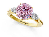 Yellow gold Three-Stone Fancy Pink Round Cut Brilliant Diamond Solitaire Ring with Tapered Band and Four-Prong Setting_7