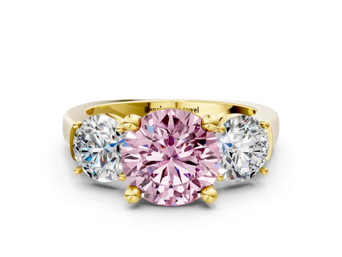 Yellow gold Three-Stone Fancy Pink Round Cut Brilliant Diamond Trellis Ring with Comfort Fit Band_12