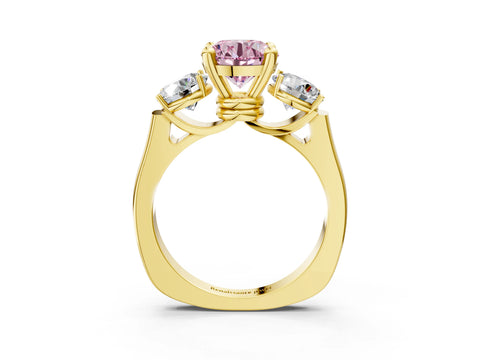 Yellow gold Three-Stone Fancy Pink Round Cut Brilliant Diamond Trellis Ring with Comfort Fit Band_15