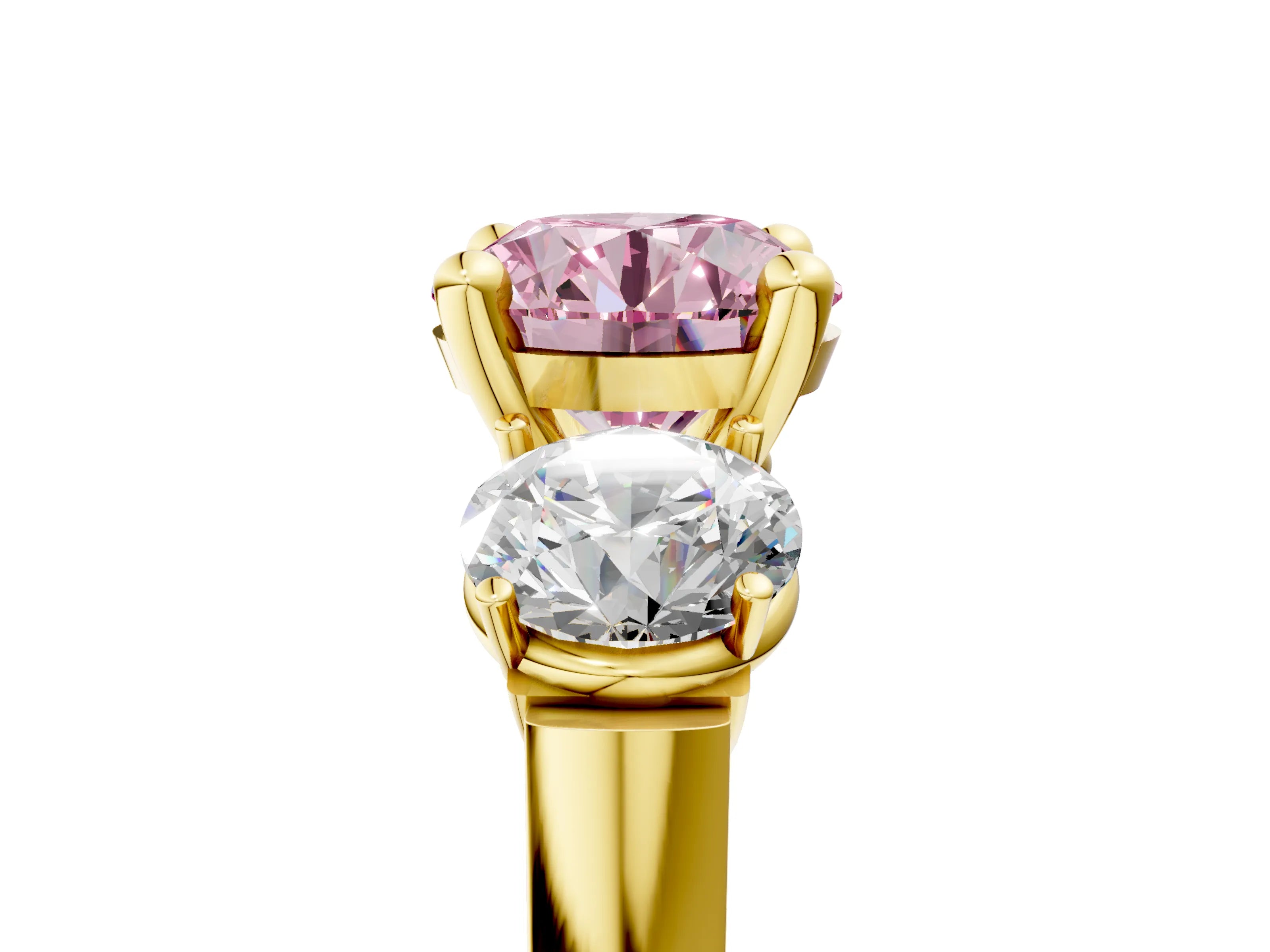 Yellow gold Three-Stone Fancy Pink Round Cut Brilliant Diamond Trellis Ring with Comfort Fit Band_17