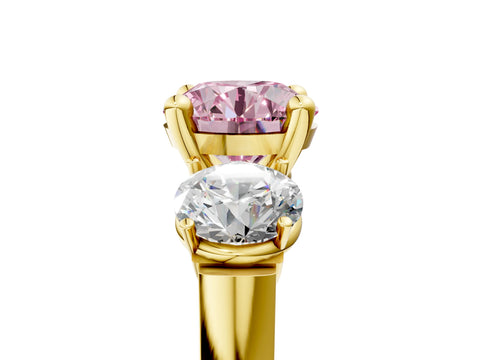Yellow gold Three-Stone Fancy Pink Round Cut Brilliant Diamond Trellis Ring with Comfort Fit Band_17