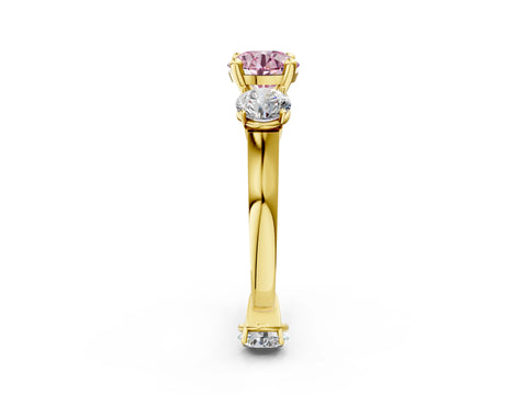 Yellow gold Three-Stone Fancy Pink Round Cut Brilliant Diamond Trellis Ring with Comfort Fit Band_2
