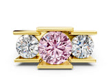 Yellow gold Three Stone Fancy Pink Round Cut Cut Channel Set Diamond Ring
