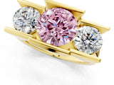 Yellow gold Three Stone Fancy Pink Round Cut Cut Channel Set Diamond Ring_1